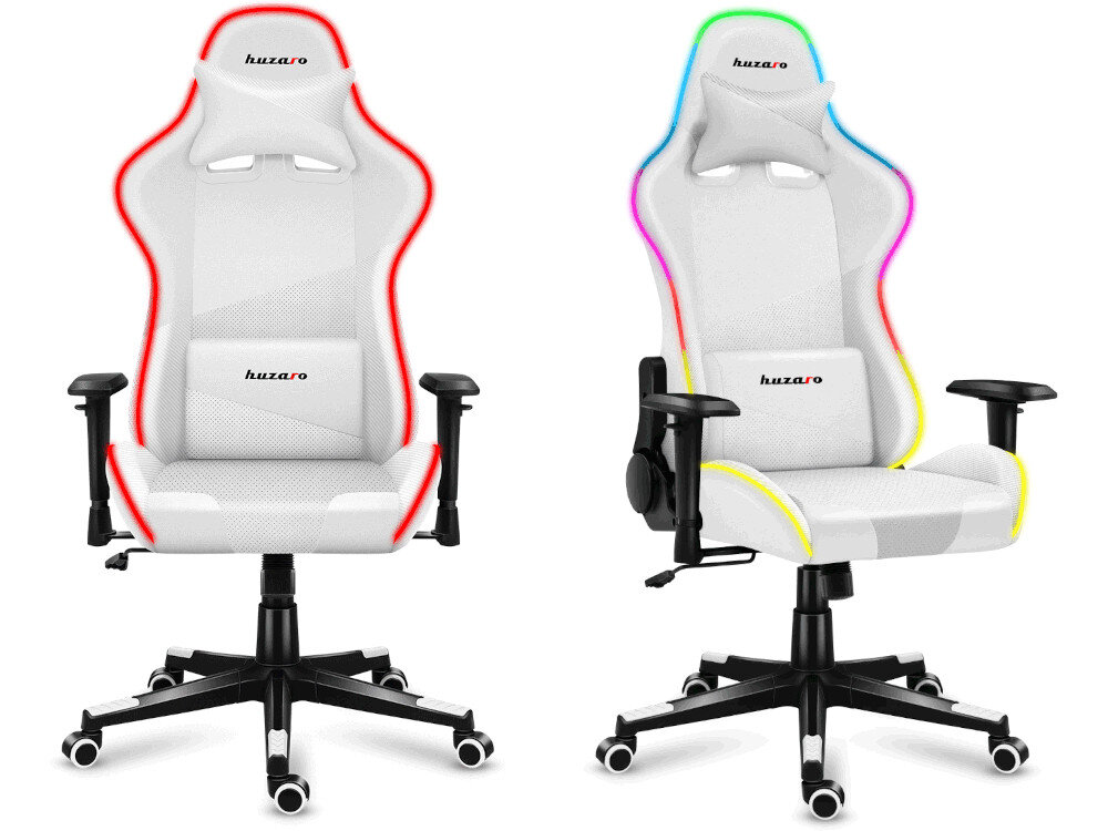 Fotel HUZARO Force 6.2 RGB Biały podświetlenie RGB efekty kolory pilot zasilanie