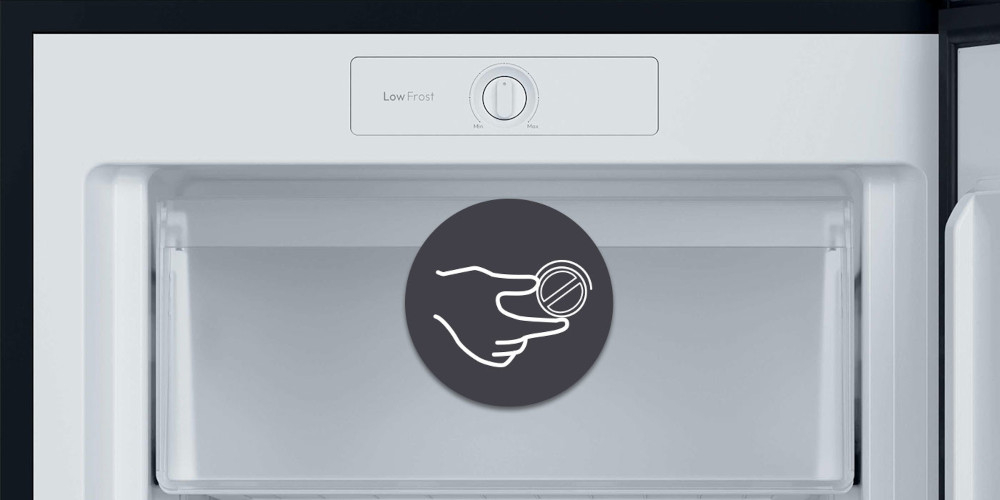 ZAMRAŻARKA CANDY CNUQ2L58EBH wizualizacja zbliżenie sterowanie wewnętrzne małe pokrętło kolor biały ikona Proste i intuicyjne wewnętrzne sterowanie