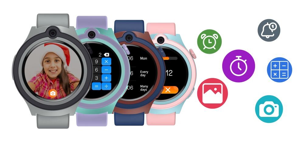 Smartwatch BEMI Linko 2 - funkcje dodatkowe, kalkulator, budzik, stoper, krokomierz, znajdowanie zegarka, aparat, tarcza zegarka z widocznymi ikonami