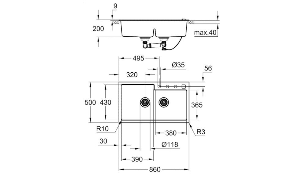 Zlewozmywak dwukomorowy GROHE K500 90-C 86/50 2.0 31649AP0