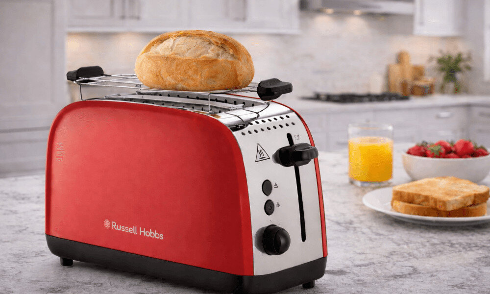 Toster RUSSELL HOBBS Colours Plus 2S 26554-56 Czerwony Podgrzewacz do bułek posiłki zawsze smakują świeżo i aromatycznie