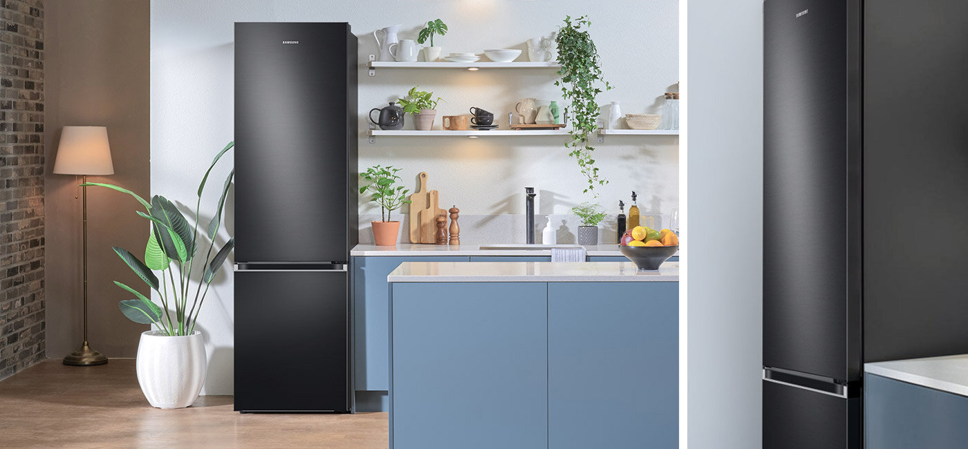 Minimalistyczny design lodówki Samsung RB38C603DB1 sprawdzi się w każdym kuchennym wnętrzu