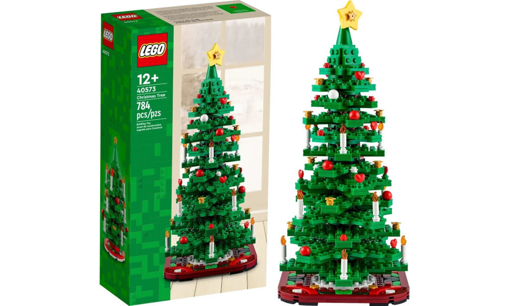 LEGO 40573 Choinka wszechstronność i możliwość wyboru klocki pozwalają na zbudowanie jednej dużej choinki o wysokości 30 cm lub dwóch miejszych, mierzących odpowiednio 23 i 16 cm w zestawie kolorowe ozdoby, które możesz dowolnie aranżować
					gwiazdka na szczyt choinka stojąca obok pudełka