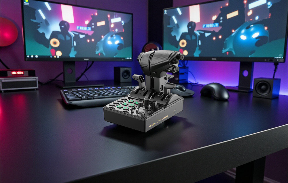 Przepustnica MOZA RACING MTQ AS014, przepustnica, lot, moduł, symulator, przepustnica na biurku gamingowy w pokoju gracza