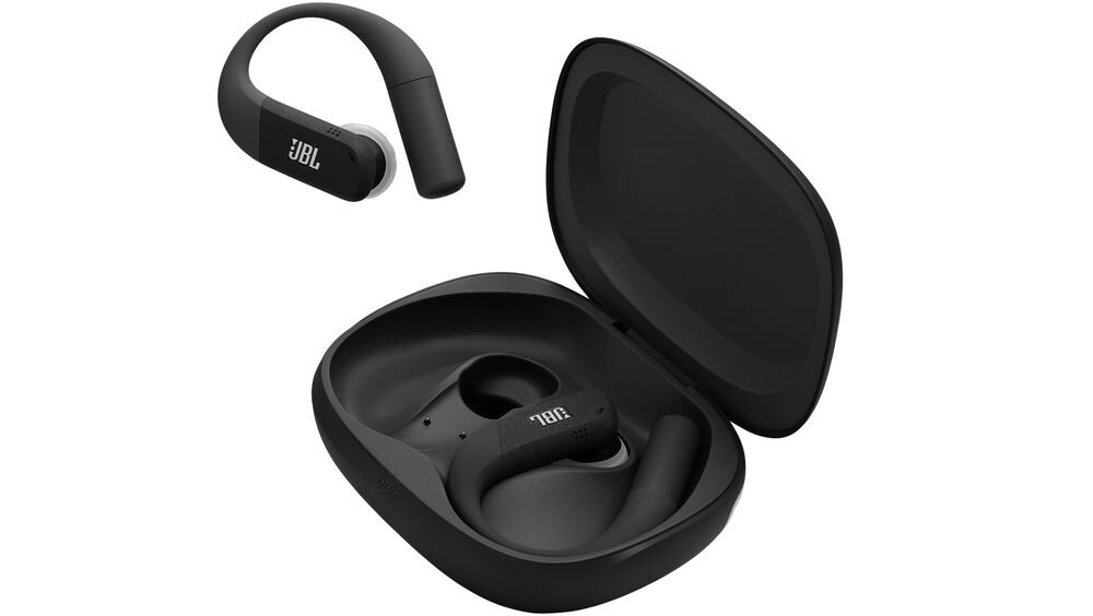 Słuchawki dokanałowe JBL Endurance Peak 4 mikrofony rozmowy redukcja hałasu wiatr, słuchawki z etui ładującym na białym tle