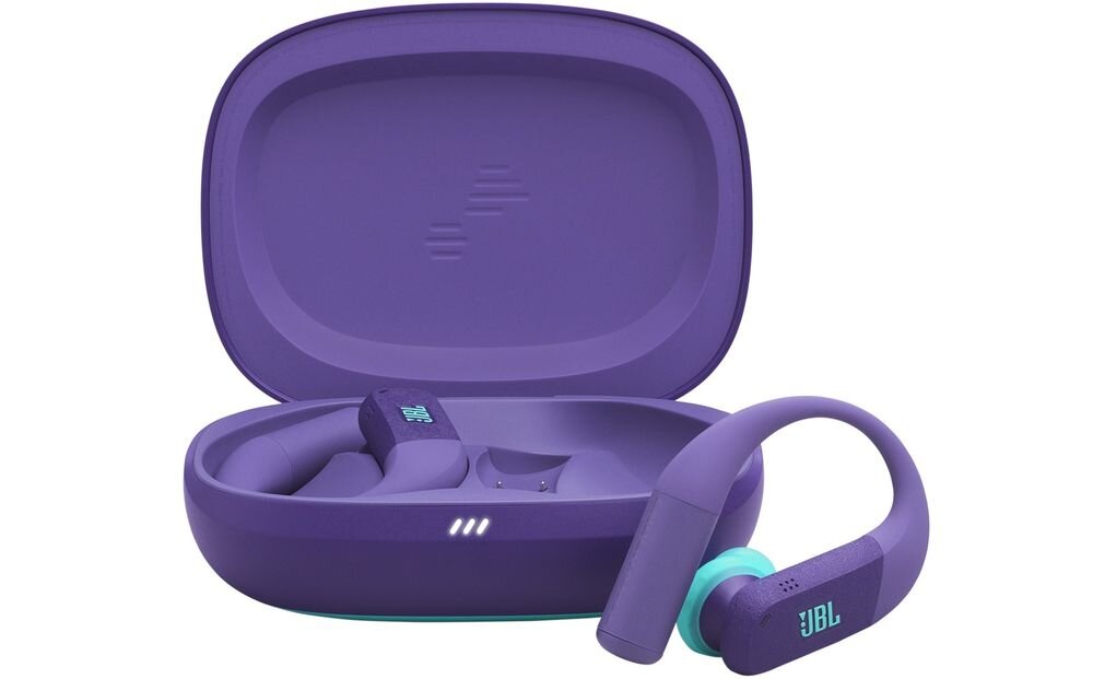 Słuchawki dokanałowe JBL Endurance Peak 4 aplikacja JBL Headphones tryby dźwięku personalizacja, słuchawki z etui ładującym na białym tle