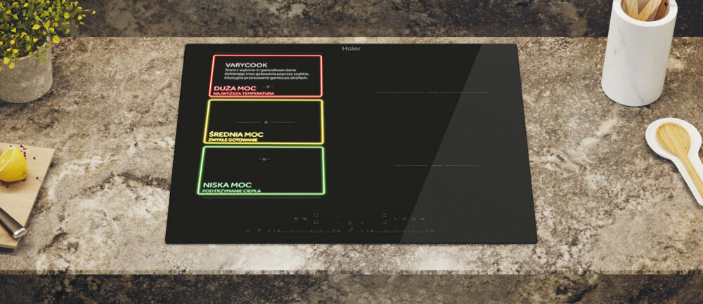 Płyta indukcyjna HAIER HAIF64DCS Steruj mocą grzania przesuwanie naczyń
