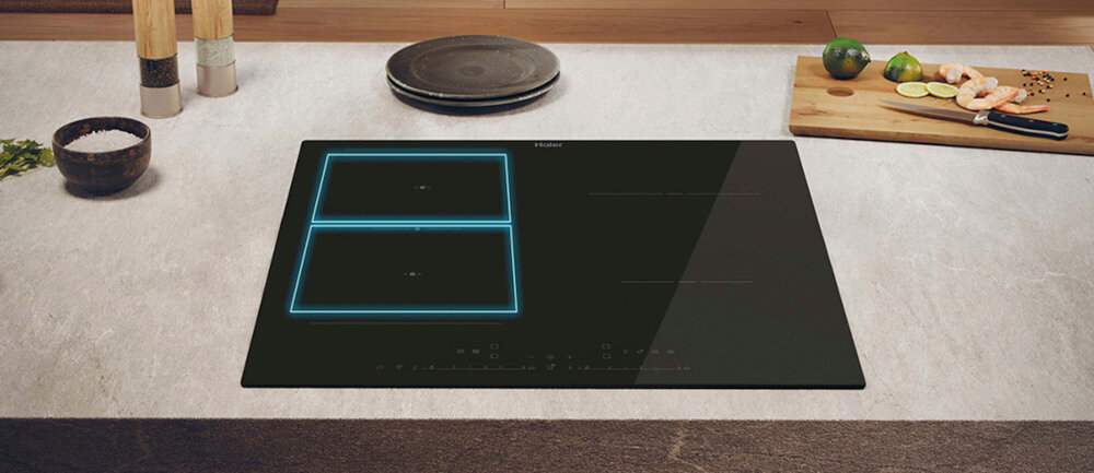 Płyta indukcyjna HAIER HAIF64DCS Elastyczny obszar grzania dwa pola jedno duże pole strefa Flexy