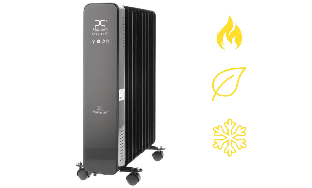 Grzejnik olejowy MISSION AIR Oslo trzy tryb pracy 3 funkcje COMFORT ECO ANTYZAMARZANIOWY spadek grzałka wyłączanie automatyczne
