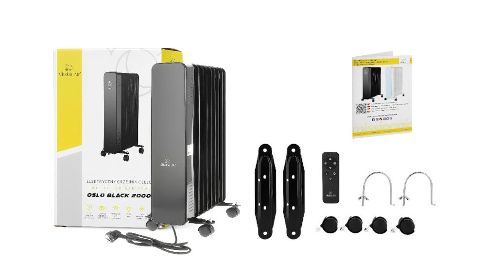 Grzejnik olejowy MISSION AIR Oslo zestaw kółka pilot prowadnice nóżek kolor biały