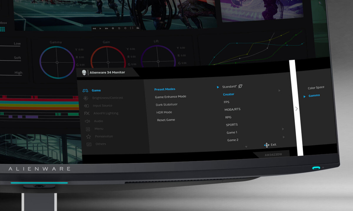 Monitor DELL Alienware AW3423DW mozliwosc wyboru przestrzeni barw