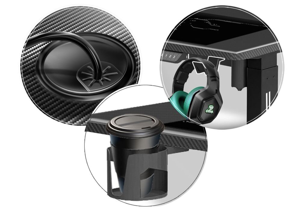 Biurko COBRA Electra organizer kable funkcje uchwyt sluchawki kubek otwory kablowe