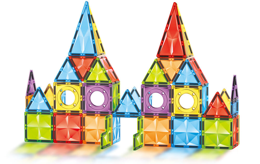 Klocki magnetyczne ASKATO Genialny dzieciak 127705 Wielokolorowy Kolorowy zamek zbudowany z klocków magnetycznych o różnych kształtach z efektem diamentowego szlifu.