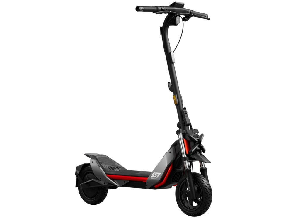 Hulajnoga elektryczna SEGWAY Ninebot ZT3 Pro D 70km 1600W Amortyzacja 11 cali Czarny hulajnoga na białym tle widoczna od przodu pod skosem 11-calowe opony bezdętkowe lepsza przyczepność stabilność konstrukcja bezdętkowa minimalizuje ryzyko przebicia terenowy bieżnik bezpieczeństwo i płynność