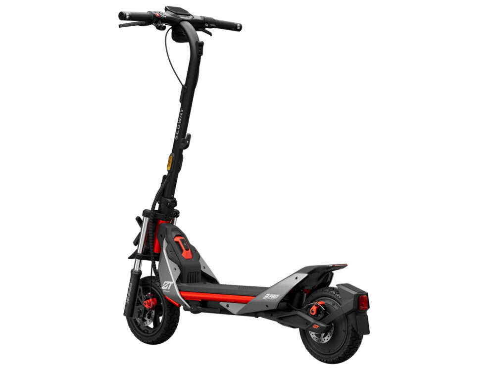 Hulajnoga elektryczna SEGWAY Ninebot ZT3 Pro D 70km 1600W Amortyzacja 11 cali Czarny hulajnoga na białym tle widoczna od tyłu pod skosem system SegRide™ Stability Enhancement System wspiera kontrolę podczas jazdy przy dużych prędkościach ostrych zakrętach na śliskich nawierzchniach równowaga między zwrotnością a stabilnością jazda pewna i komfortowa