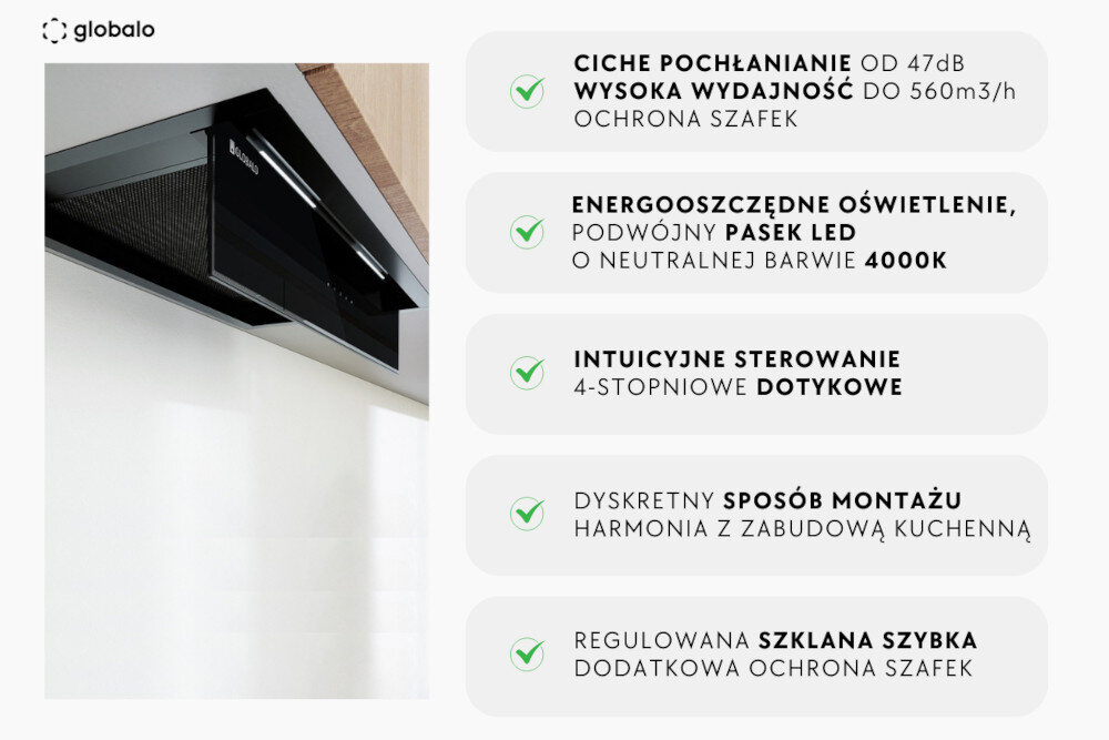 Okap GLOBALO Laizeno 70.1 Czarny sterowanie przyciskowe Soft touch