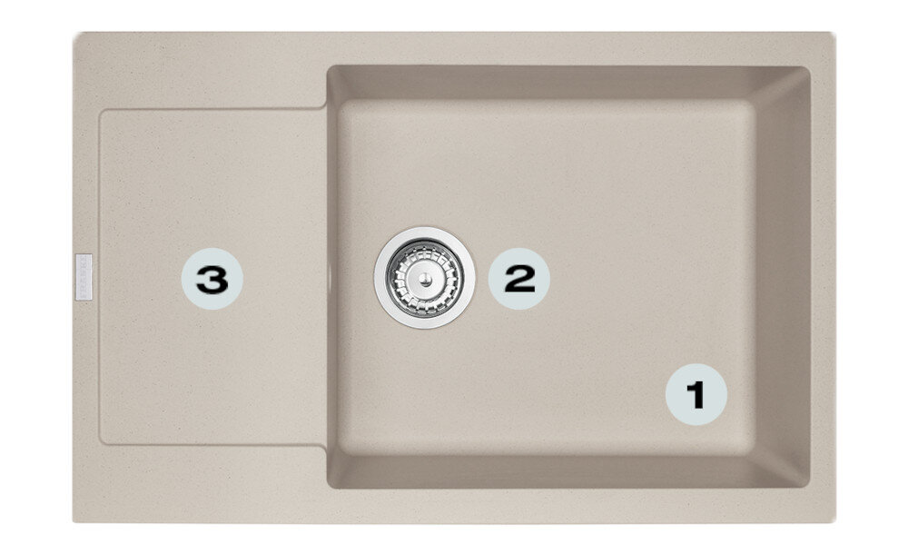 Zlewozmywak FRANKE Maris MRG 611-78 XL 114.0675.979 Orzechowy Postaw na komfort w kuchni zlewozmywak z góry z widocznymi numerami 1 na ociekaczu 2 na odpływie 3 na głębokiej komorze