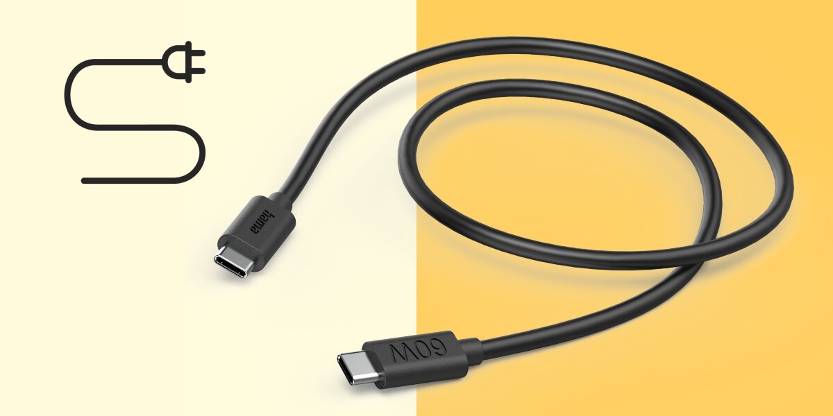 Kabel USB-C - USB-C HAMA 60W 1.2 m - Konstrukcja i wygoda, PVC, 1,2 metra długości, kabel na pomarańczowym tle