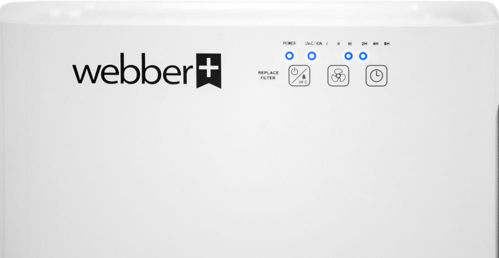 Oczyszczacz powietrza WEBBER AP8400 funkcjonalność prostota obsługi panel sterowania trzy prędkości wentylatora programowanie czasu pracy 2 4 8 godzin wbudowany timer automatyczne wyłączenie urządzenia po wybranym czasie wygoda oszczędność energii wskaznik zużycia filtrów optymalna jakośc powietrza