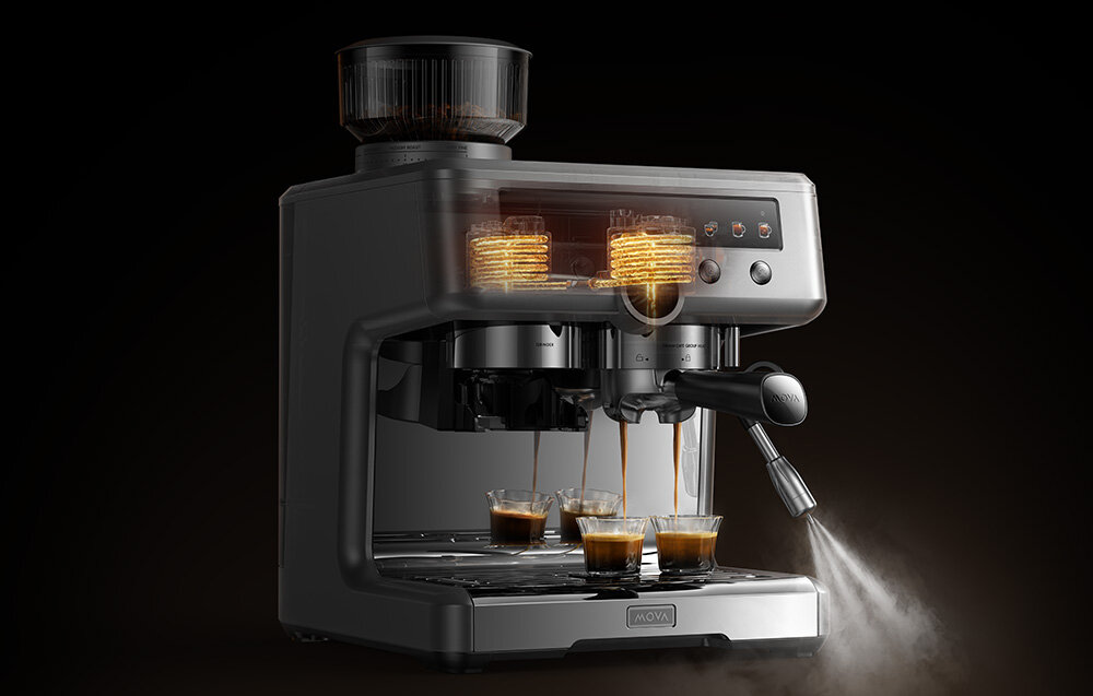 Ekspres MOVA S20 Pro Srebrny Kolorowy ekran dotykowy PanoramaTouch™ to panel z pełnokolorowym ekranem podwójnym wyświetlaczem LED kontrola Intuicyjna obsługa