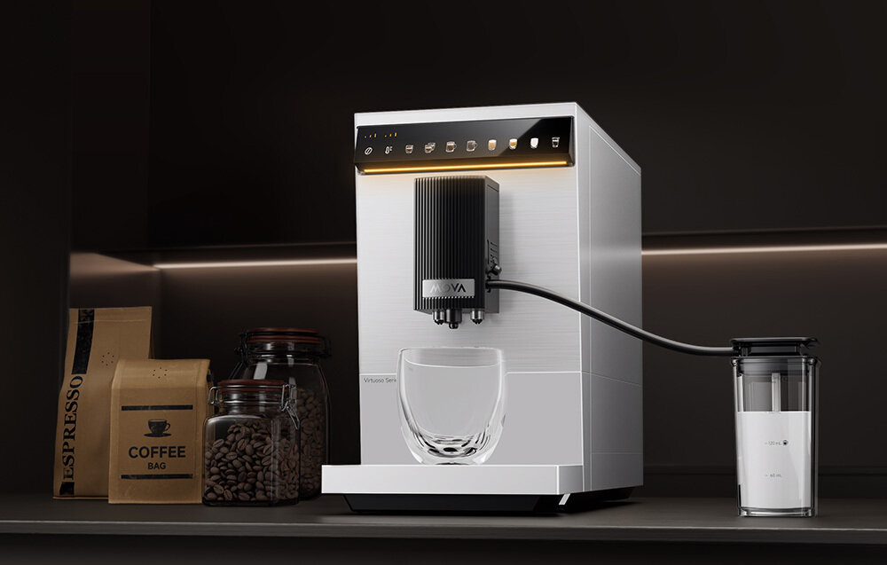 Ekspres MOVA Virtuoso 10 Pro Biały wygląd design tło wizualizacja Ulubiona kawa w Twoim domu