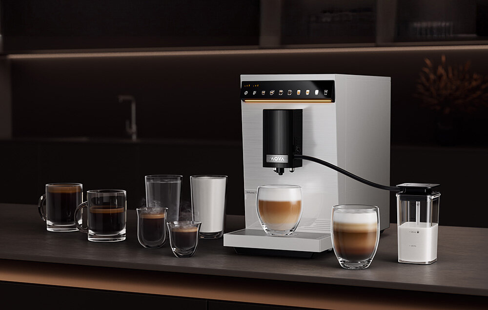 Ekspres MOVA Virtuoso 10 Pro Biały Łatwe mycie i konserwacja  system płukania przewodów gorącą wodą aktywuje się automatycznie po użyciu moduł zaparzający tacka ociekowa zbiornik na mleko umyć pod bieżącą wodą higiena