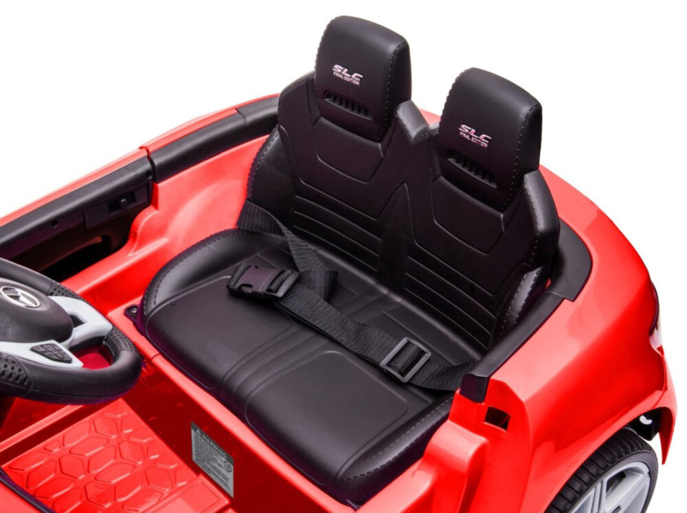 Samochód dla dziecka MILLY MALLY Mercedes-Benz SLC Czerwony siedzisko wygodne wyprofilowane pas bezpieczenstwa wysokie oparcie zaglowek wysokosc 24 cm dziecko jest bezpieczne