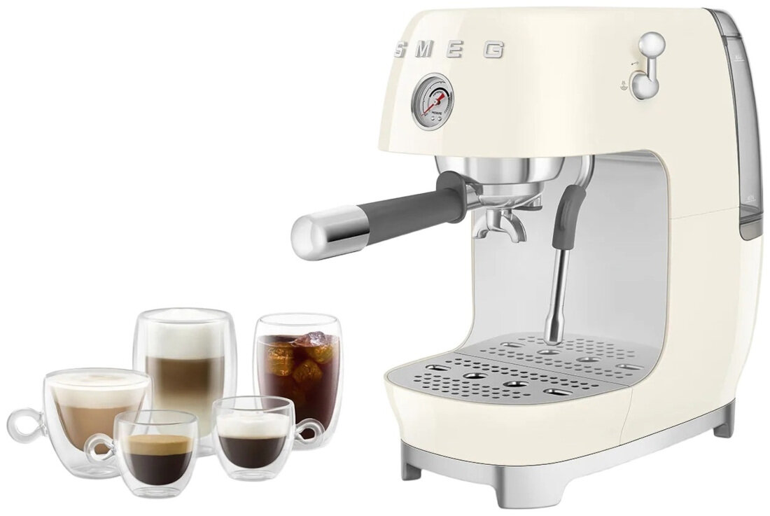 Ekspres SMEG ECF03CREU Kremowy (Cold Brew) wygląd prezentacja wizualizacja design tło Domowa kawa jak w kawiarni