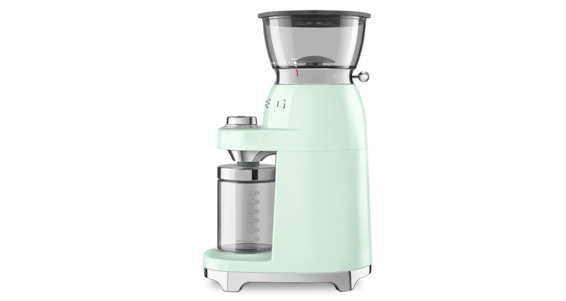 Młynek do kawy SMEG CGF03PGEU Pojemność na zapas Pojemnik o pojemności 240 g ilość kawa praktyczne rozwiązanie