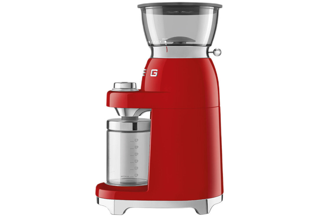 Młynek do kawy SMEG CGF03RDEU Czerwony Pojemność na zapas Pojemnik o pojemności 240 g ilość kawa praktyczne rozwiązanie