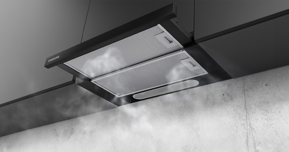 Okap teleskopowy Samsung NK24M1030IB widoczny z dołu