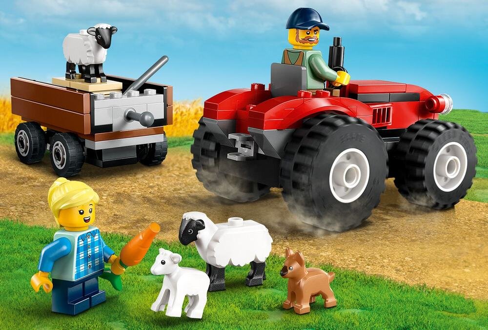 LEGO 60461 City Czerwony traktor z przyczepą i owcą  wizualizacja zestawu owce minifigurki  