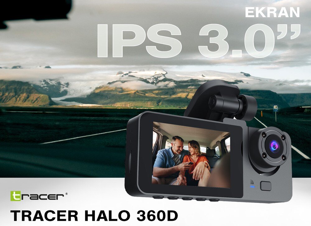 Wideorejestrator TRACER Halo 360D z drogą w tle   