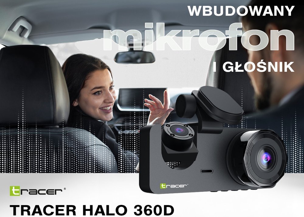 Wideorejestrator TRACER Halo 360D rozmawiający pasażerowie w tle  