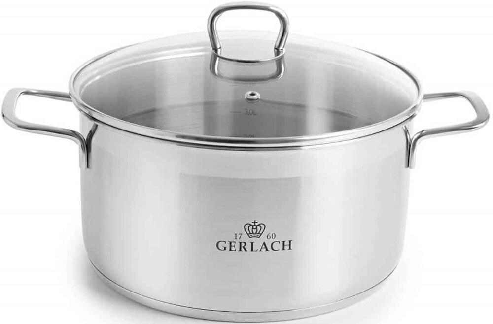 Zestaw garnków GERLACH Brava (8 elementów) wysoka jakosc stal nierdzewna 18/10 odporne na uszkodzenia korozje wysoke temeprature mozliwosc mycia w zmywarce