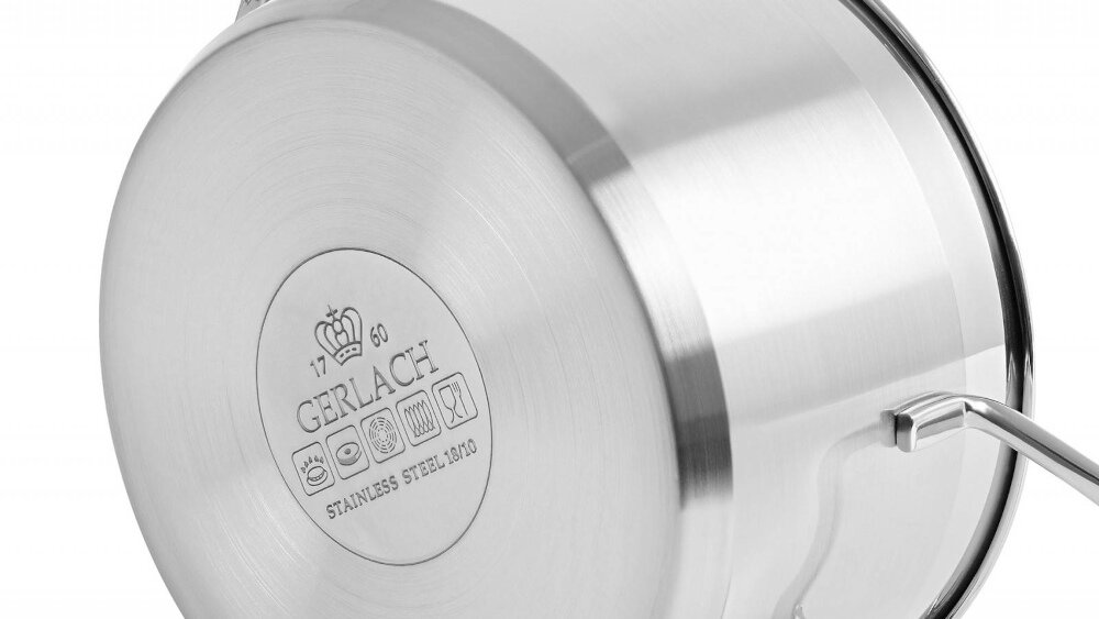 Zestaw garnków GERLACH Brava (8 elementów) mozliwosci trojwarstwowe dno wbudowany dysk aluminiowy funkcje stopnie do wszystkich rodzajow kuchenek
