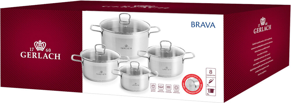 Zestaw garnków GERLACH Brava (8 elementów) komplet zestaw garnki