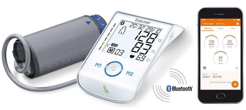 Ciśnieniomierz BEURER BM 85 Biały Połączenie Bluetooth® aplikacja beurer HealthManager Pro szybki dostęp do historii  zdrowie decyzja