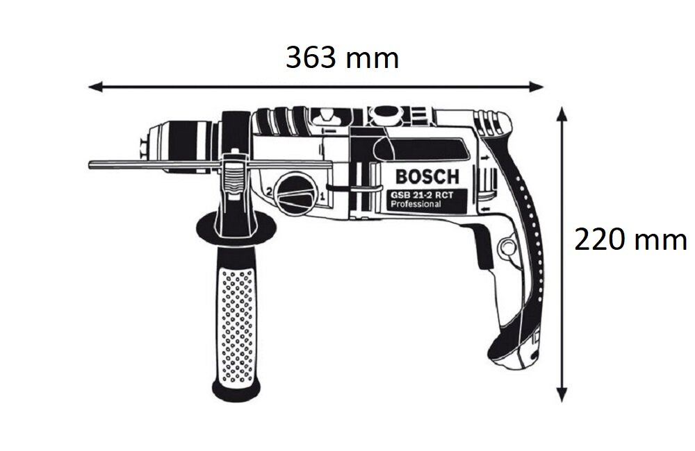 Wiertarka udarowa BOSCH GSB 21 2 RCT Professional Wymiary waga