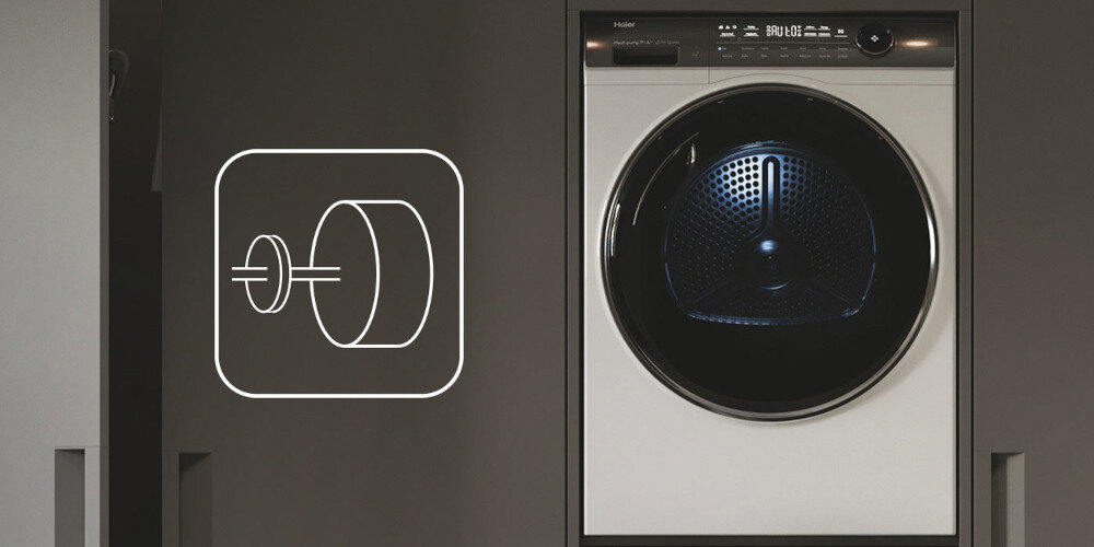 SUSZARKA HAIER HD90-A3979NU1-S Niezawodny silnik inwerterowy niezawodność wytrzymałość efektywność cciha praca 63 dB