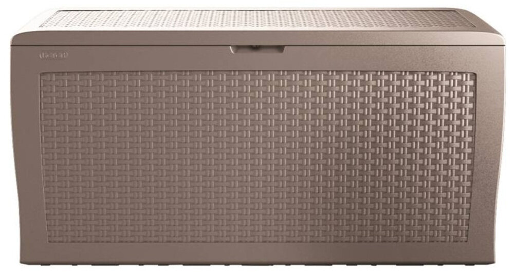 Skrzynia ogrodowa KETER Samoa Rattan Box 270L Antracyt z wysokiej jakości żywicy imituje naturalny splot rattanowy nie wymaga konserwacji system JUST CLICK AND GO montaż na zatrzaski