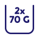 Ikona przedstawia symbol pojemnika z napisem \'2x 70 G\' w kolorze granatowym.