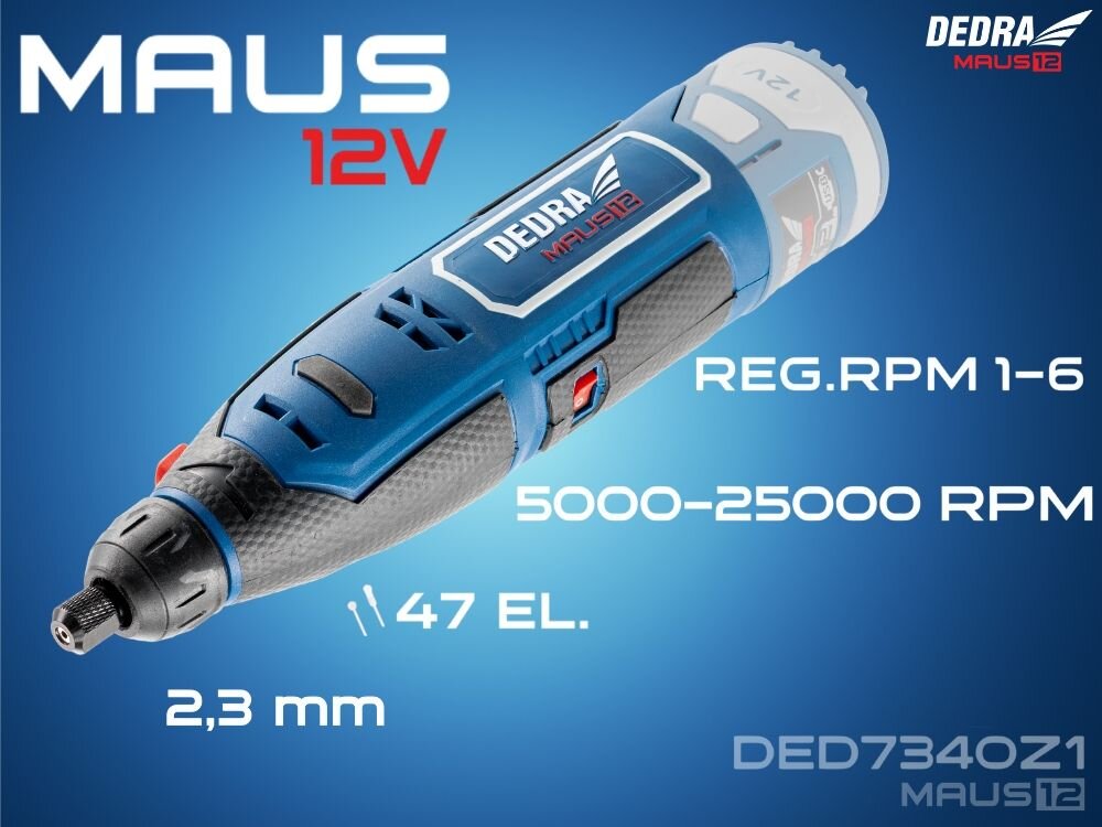 Narzędzie wielofunkcyjne DEDRA MAUS DED7340Z1 (47 elementów), wymienne akumulatory, oszczędność, warsztat, Ekosystem DEDRA MAUS12 mini-szlifierka DED7340Z1 wspólny akumulator DED7330 DED7336 DED7338
