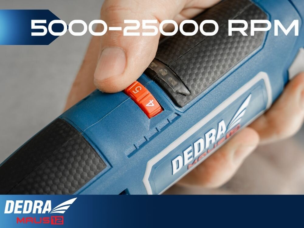 Narzędzie wielofunkcyjne DEDRA MAUS DED7340Z1 (47 elementów), regulacja, 6 stopni, delikatne, mocniejsze, Mini-szlifierka DEDRA DED7340Z1 prędkość 5000–25000 RPM 6 stopni regulacja obrotów