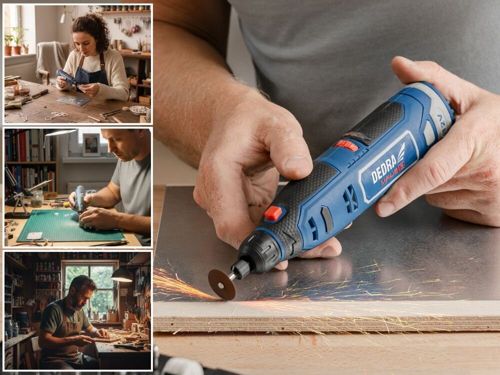 Narzędzie wielofunkcyjne DEDRA MAUS DED7340Z1 (47 elementów), Ergonomiczne, ergonomiczne, gumowany uchwyt, Mini-szlifierka DEDRA DED7340Z1 gumowany uchwyt ergonomiczna konstrukcja precyzja grawerowanie rzeźbienie ciasne przestrzenie