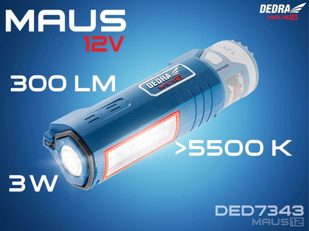 Latarka DEDRA Maus DED7343, Latarka DEDRA DED7343 moc 3 W LED SMD 300 lm niski pobór energii długa praca, moc 3 W, wydajność, LED, oszczędność