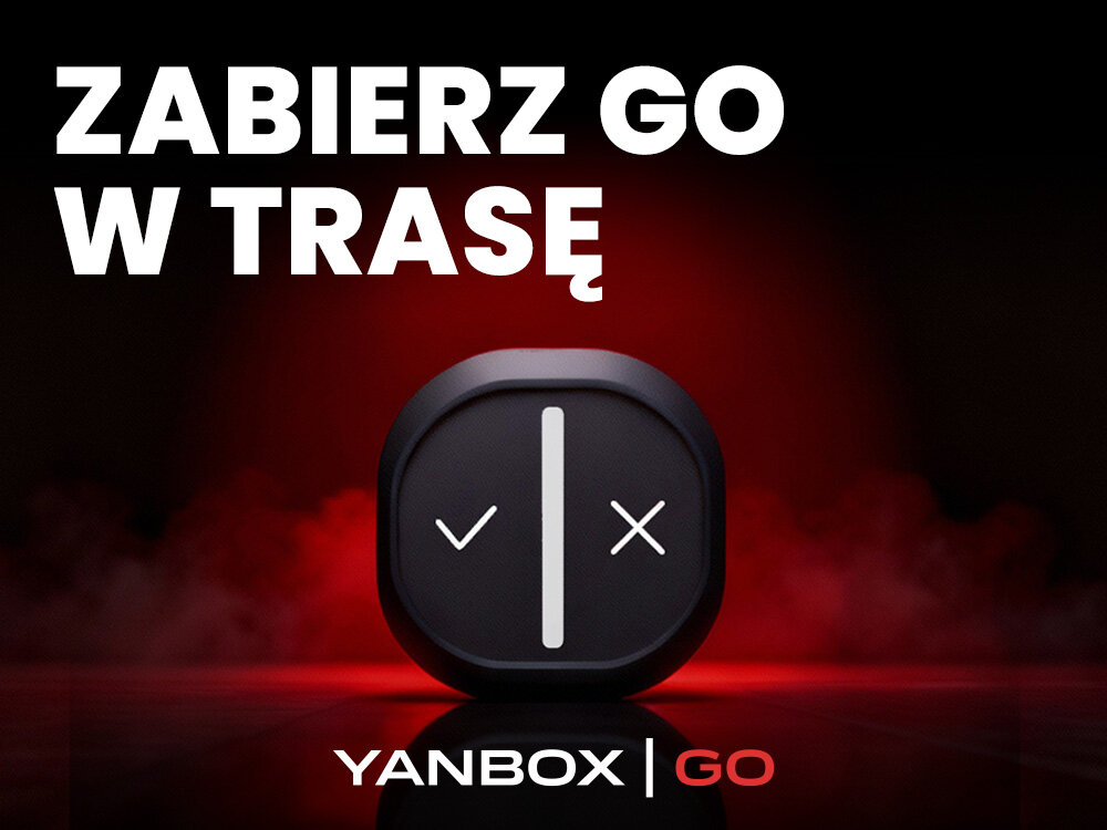 Komunikator drogowy YANBOX YANOSIK GO bezpieczna jazda ostrzeżenia, komunikator na czerwono czarnym tle