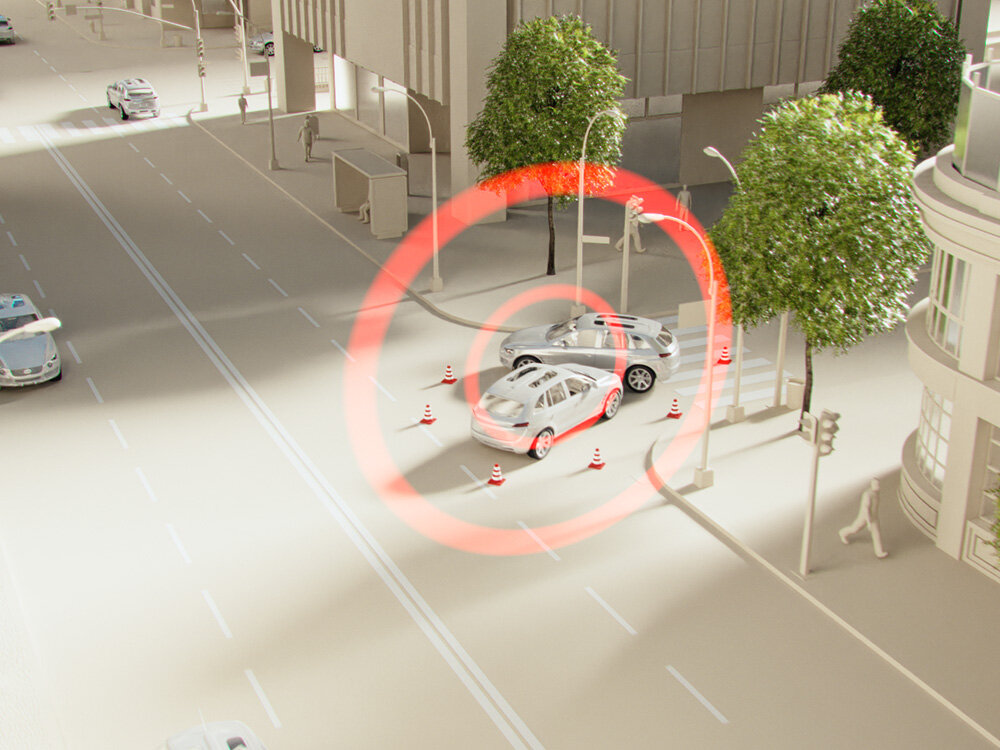 Komunikator drogowy YANBOX YANOSIK GO ważne informacje sygnały dźwiękowe, wypadek dwóch aut na drodze