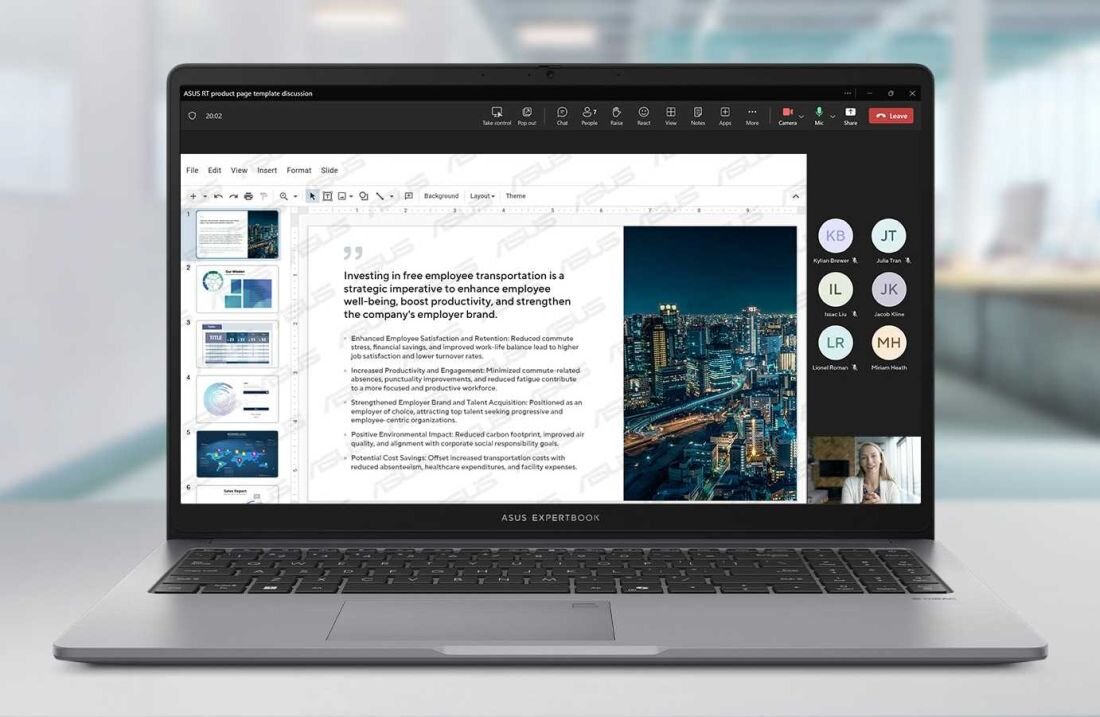 Laptop ASUS ExpertBook P1 z widocznym znakiem wodnym na ekranie chroniącym poufne dokumenty i dane firmowe