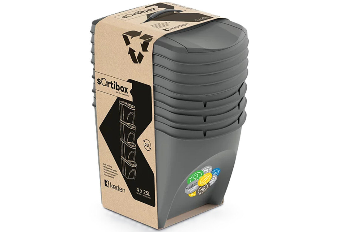 Kosz na śmieci PROSPERPLAST Sortibox IKWB25S4-405U (4x25l) Szary Uchylne klapki Łatwe opróżnianie szybki dostęp do wnętrza  gładkie powierzchnie mycie higiena Neutralny, szary kolor obudowy Harmonijny wygląd 